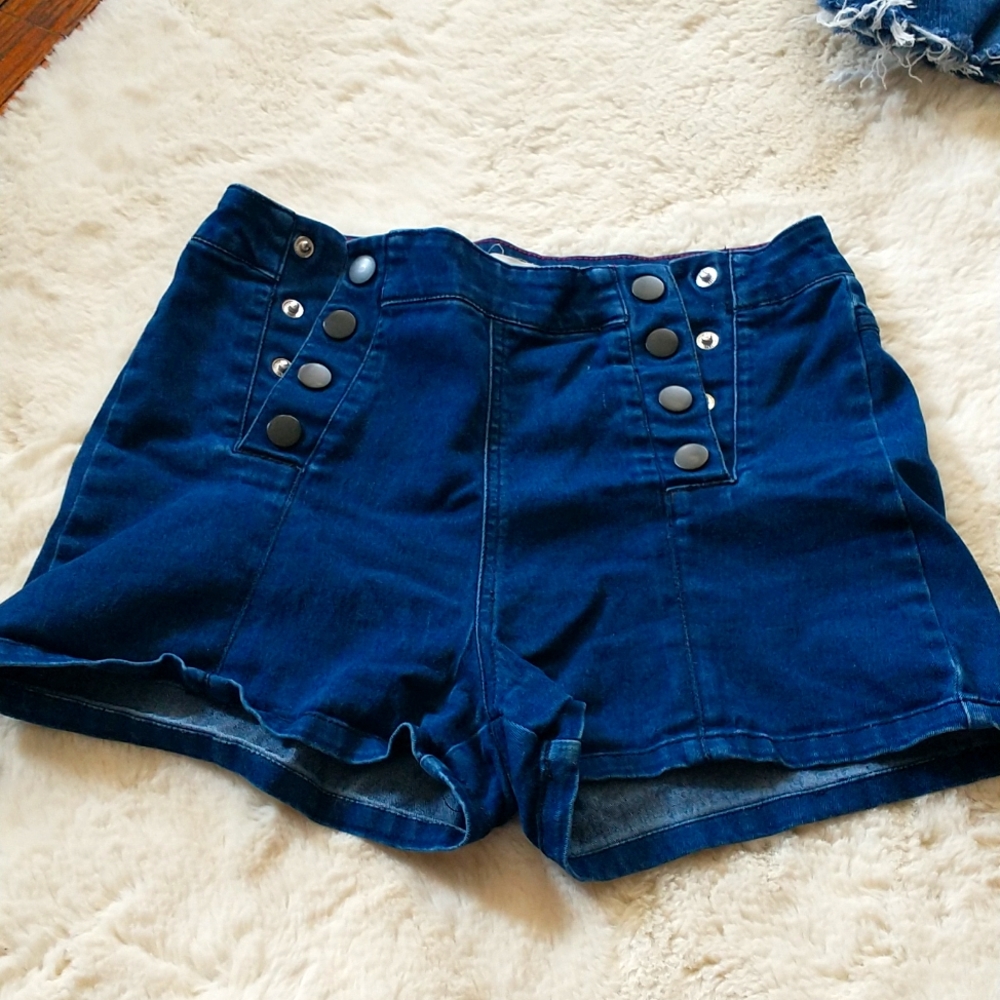 Dark Blue Front Button Shorts